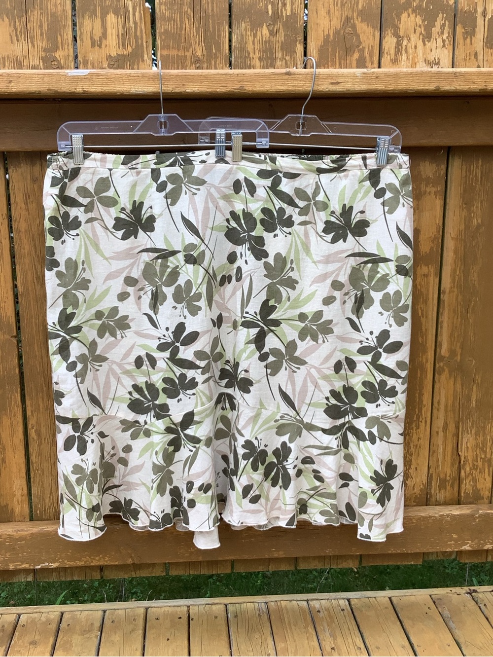 VTG Plus Size Penningtons Y2K Green Floral Linen Blend Midi Skirt Ruffle Hem 4X